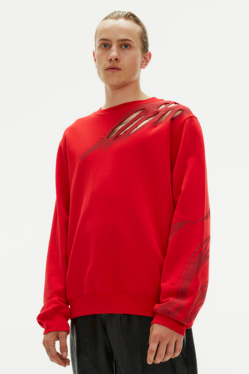 WING CUT OUT RED SWEATSHIRT