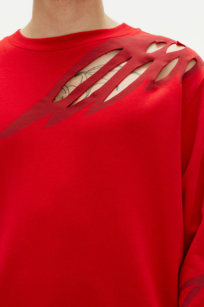 WING CUT OUT RED SWEATSHIRT