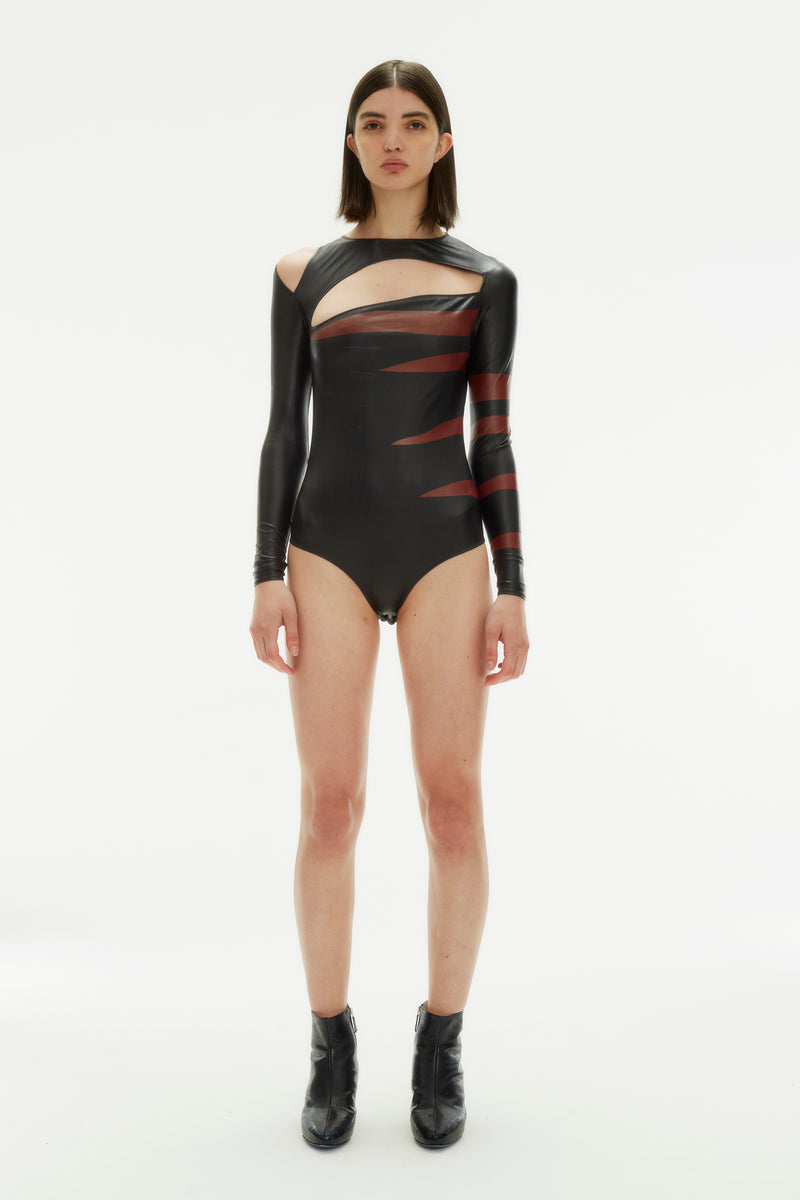 CUT OUT VEGAN LEATHER BODYSUIT