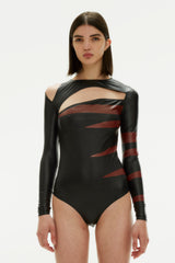 CUT OUT VEGAN LEATHER BODYSUIT