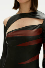 CUT OUT VEGAN LEATHER BODYSUIT