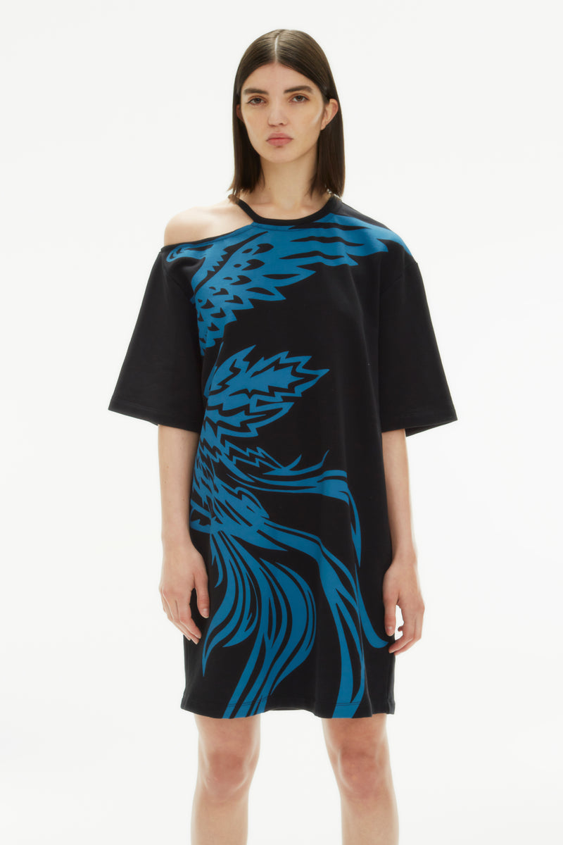 PHOENIX BLACK BLUE MAXI CUT OUT T-SHIRT DRESS