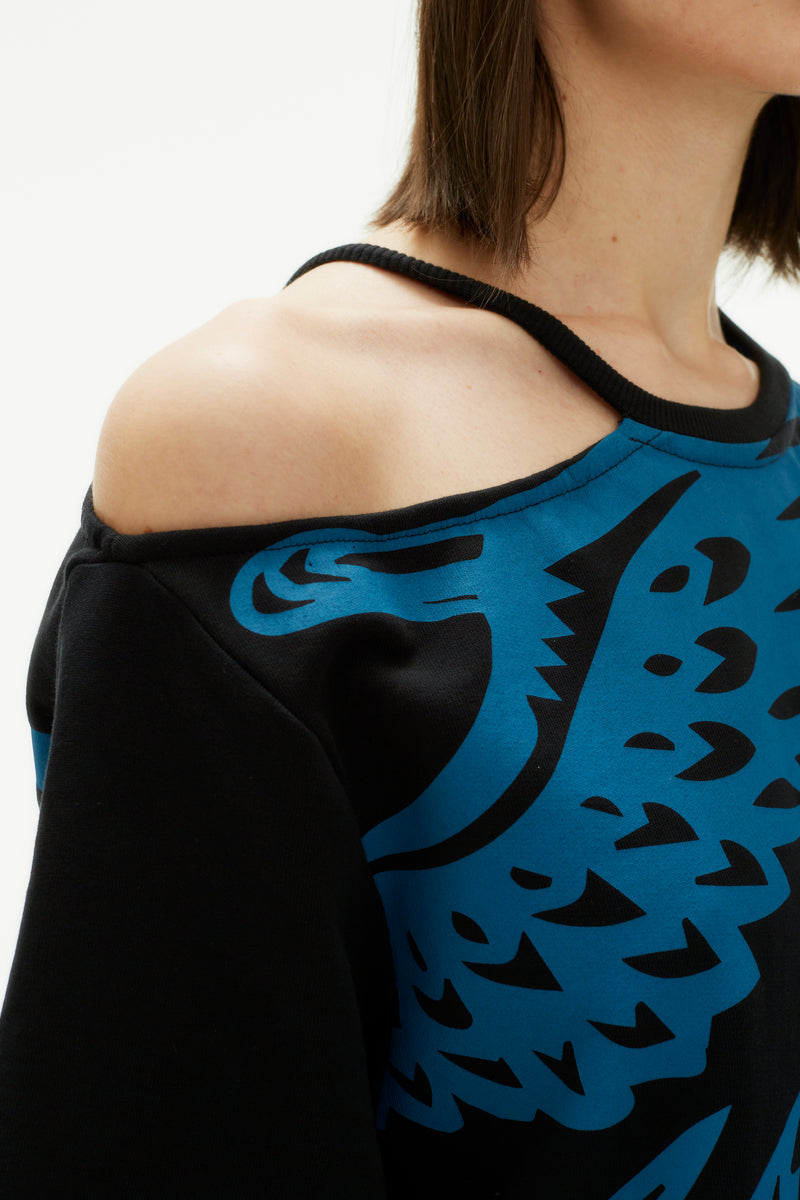 PHOENIX BLACK BLUE MAXI CUT OUT T-SHIRT DRESS