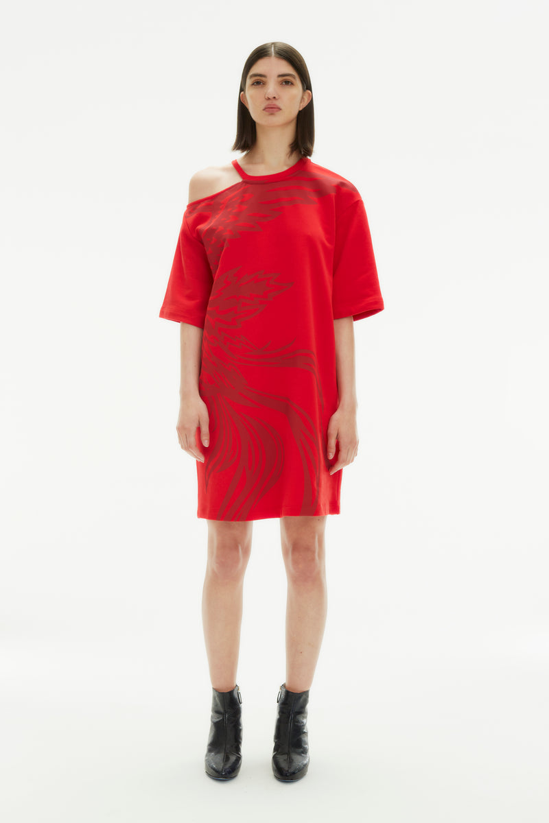 PHOENIX RED MAXI CUT OUT T-SHIRT DRESS