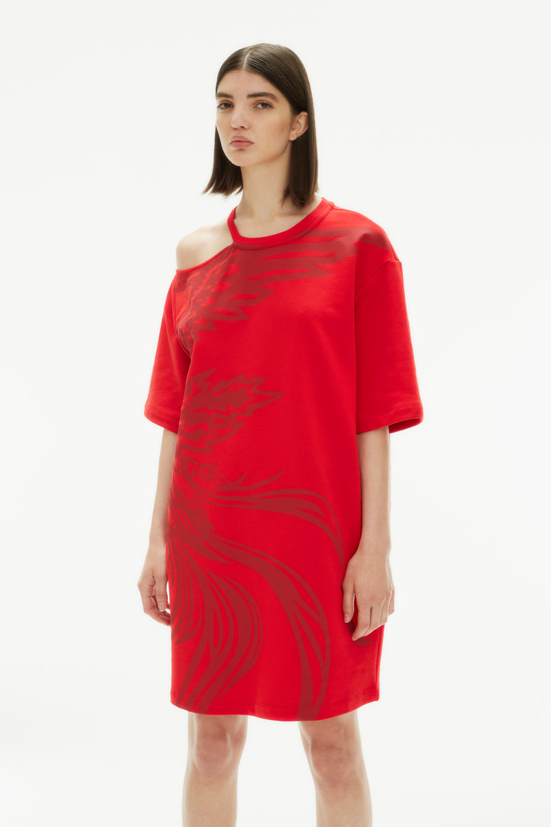 PHOENIX RED MAXI CUT OUT T-SHIRT DRESS