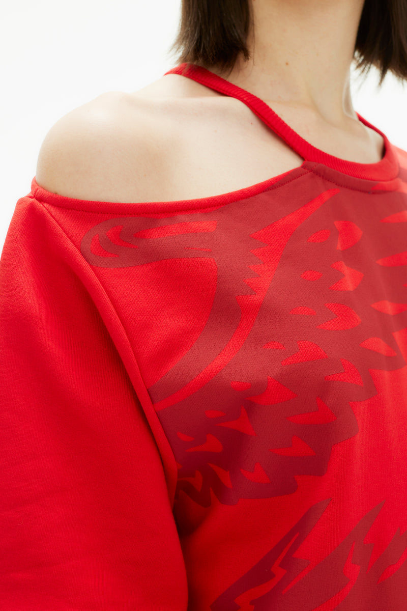 PHOENIX RED MAXI CUT OUT T-SHIRT DRESS