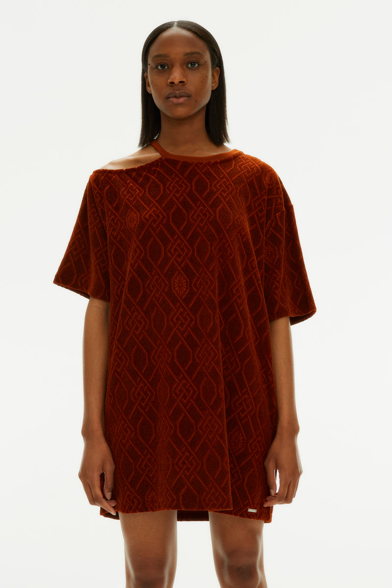 RUST MAXI CUT OUT T-SHIRT DRESS