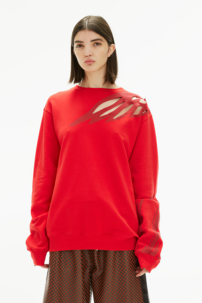 WING CUT OUT RED SWEATSHIRT