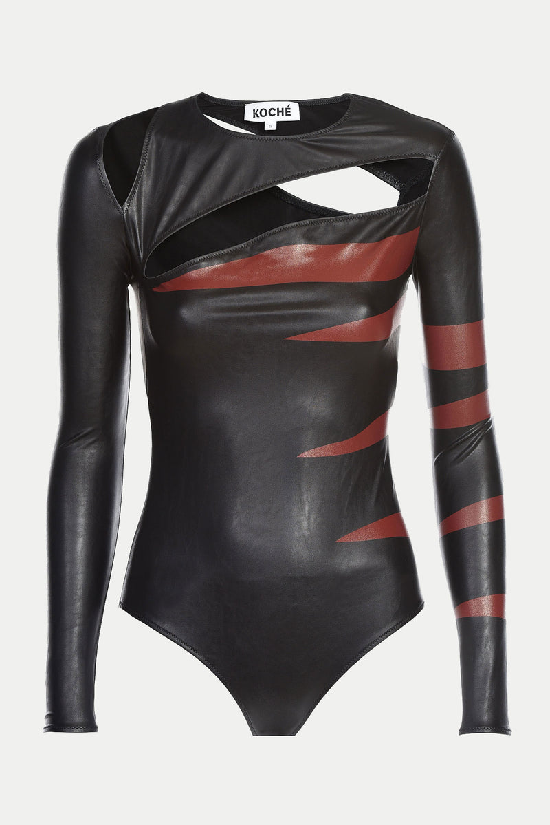CUT OUT VEGAN LEATHER BODYSUIT