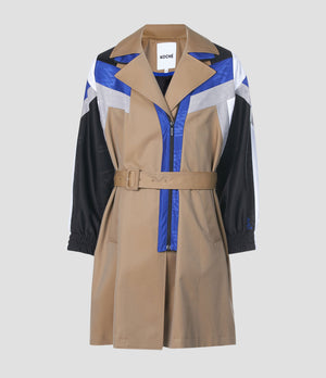 FOOTBALL GRAPHIC PATCHWORK BROWN TRENCHCOAT