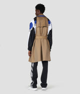 FOOTBALL GRAPHIC PATCHWORK BROWN TRENCHCOAT