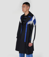 FOOTBALL GRAPHIC PATCHWORK BLACK TRENCHCOAT