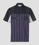 BLACK COTTON BLEND COLOR-BLOCK BUTTON-UP SHIRT