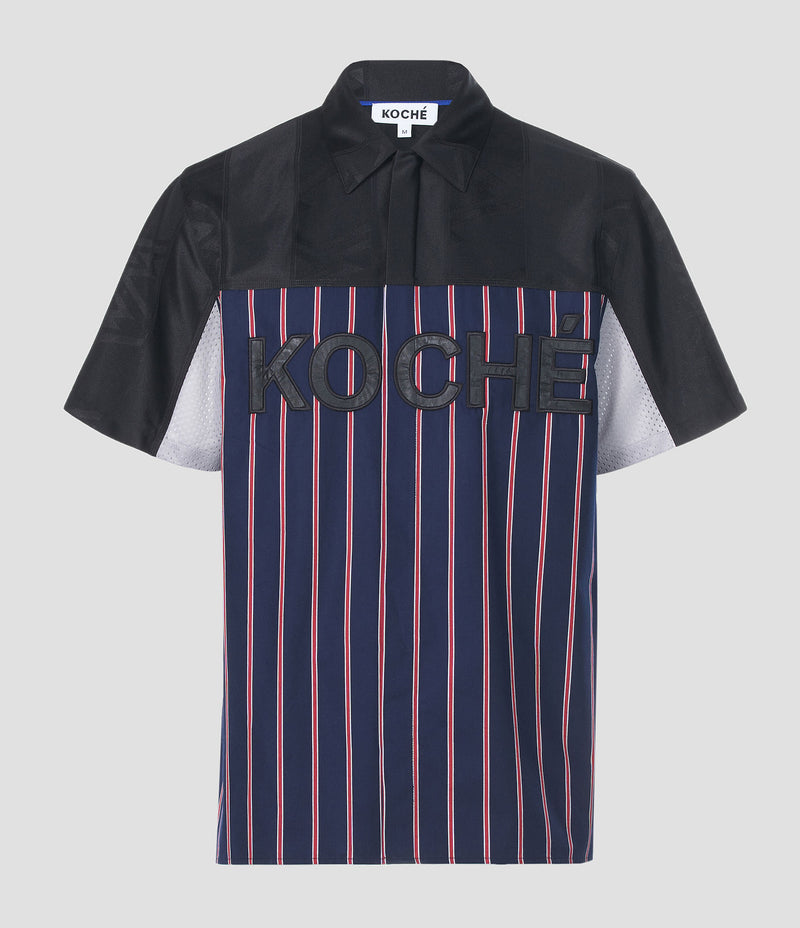 BLACK COTTON BLEND COLOR-BLOCK BUTTON-UP SHIRT