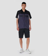 BLACK COTTON BLEND COLOR-BLOCK BUTTON-UP SHIRT
