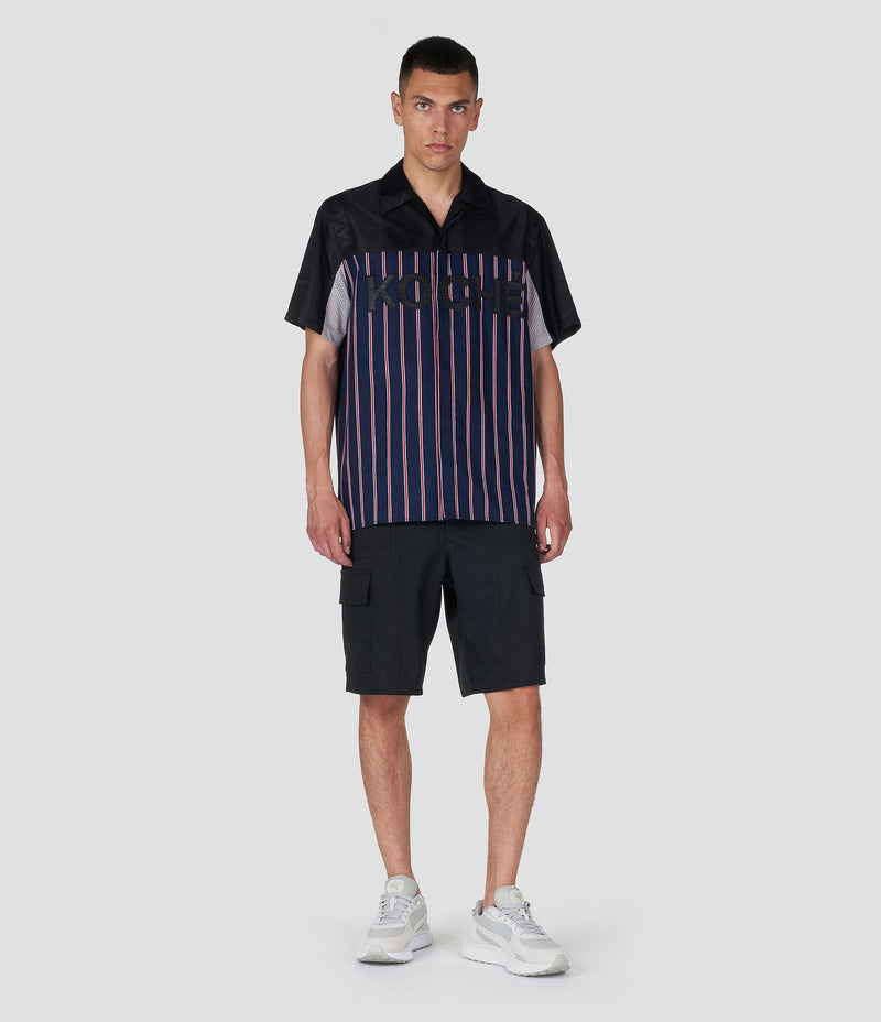 BLACK COTTON BLEND COLOR-BLOCK BUTTON-UP SHIRT
