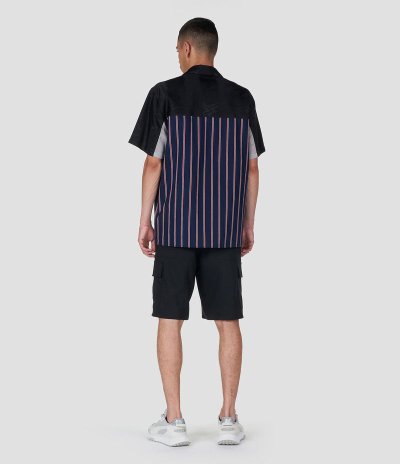 BLACK COTTON BLEND COLOR-BLOCK BUTTON-UP SHIRT