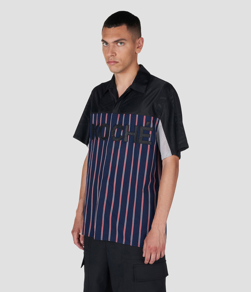 BLACK COTTON BLEND COLOR-BLOCK BUTTON-UP SHIRT