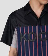 BLACK COTTON BLEND COLOR-BLOCK BUTTON-UP SHIRT