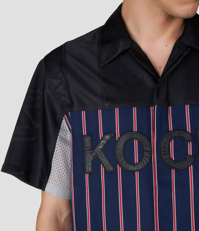 BLACK COTTON BLEND COLOR-BLOCK BUTTON-UP SHIRT