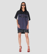 BLACK COTTON BLEND COLOR-BLOCK BUTTON-UP SHIRT