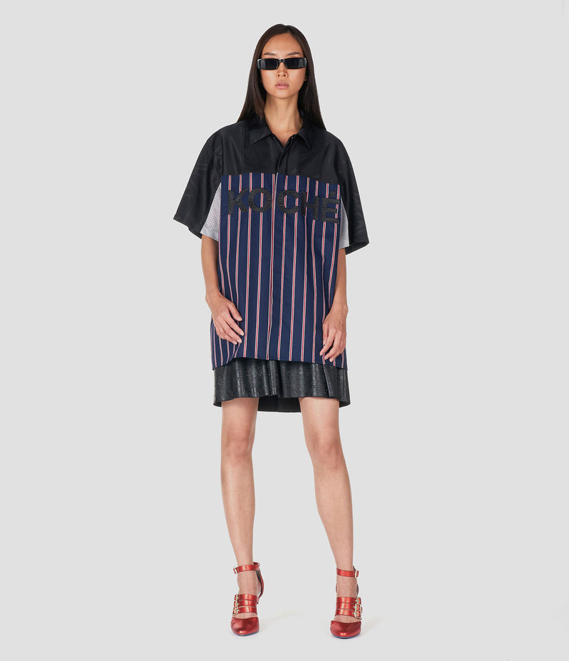 BLACK COTTON BLEND COLOR-BLOCK BUTTON-UP SHIRT