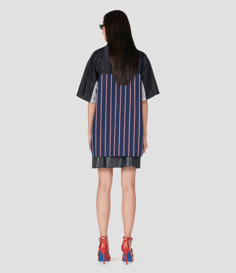 BLACK COTTON BLEND COLOR-BLOCK BUTTON-UP SHIRT