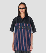 BLACK COTTON BLEND COLOR-BLOCK BUTTON-UP SHIRT