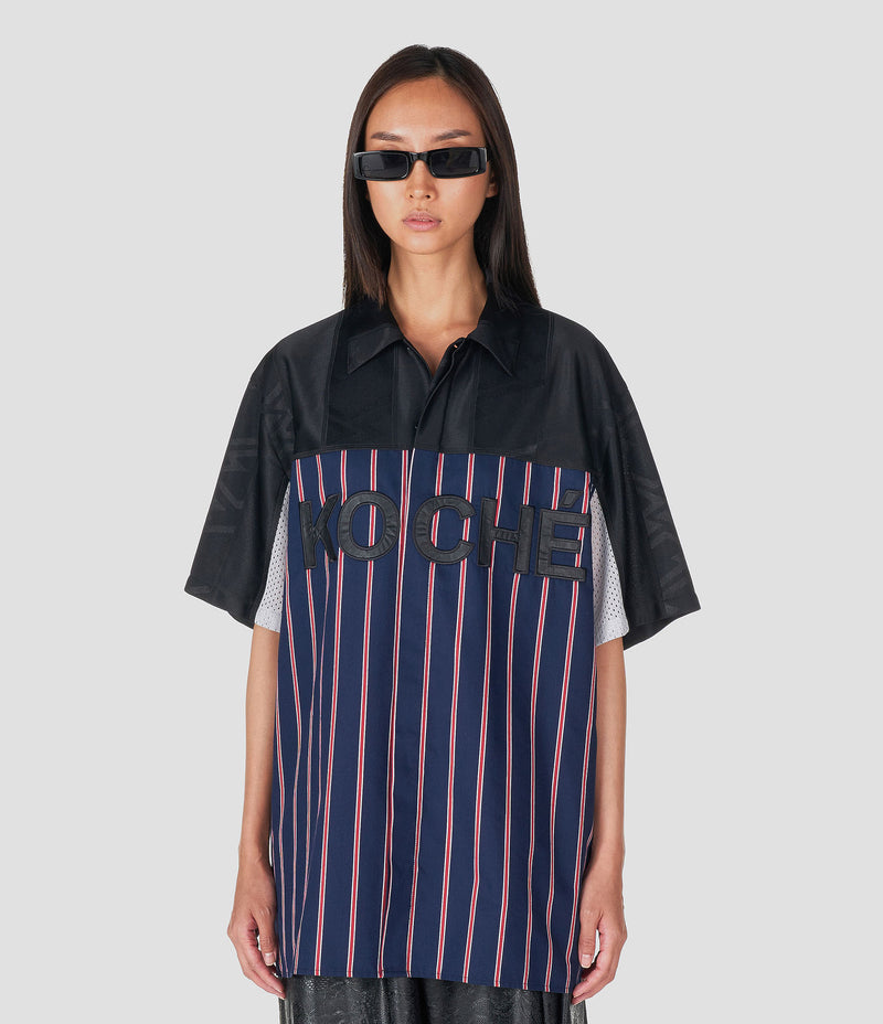 BLACK COTTON BLEND COLOR-BLOCK BUTTON-UP SHIRT
