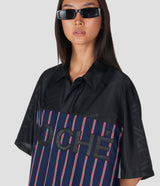 BLACK COTTON BLEND COLOR-BLOCK BUTTON-UP SHIRT