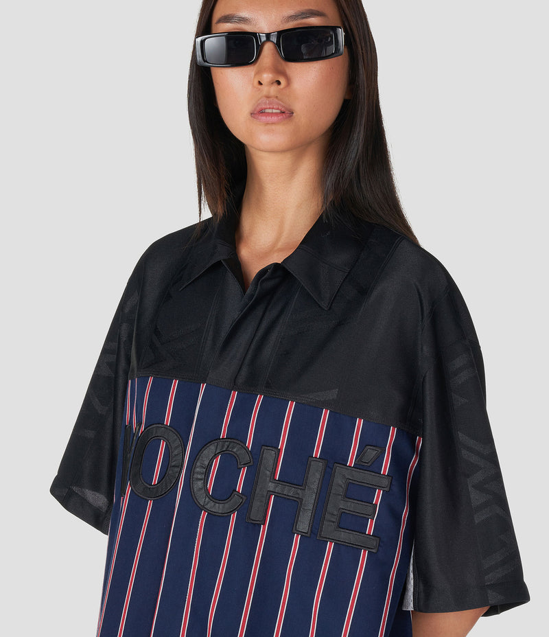 BLACK COTTON BLEND COLOR-BLOCK BUTTON-UP SHIRT