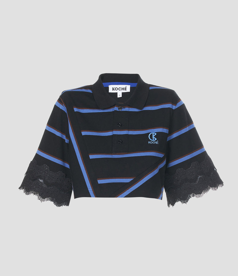 STRIPED JERSEY CROPPED POLO SHIRT