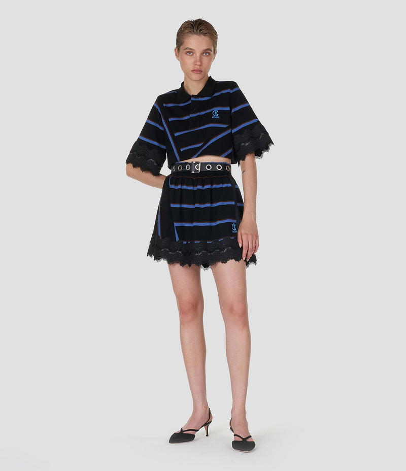 STRIPED JERSEY CROPPED POLO SHIRT
