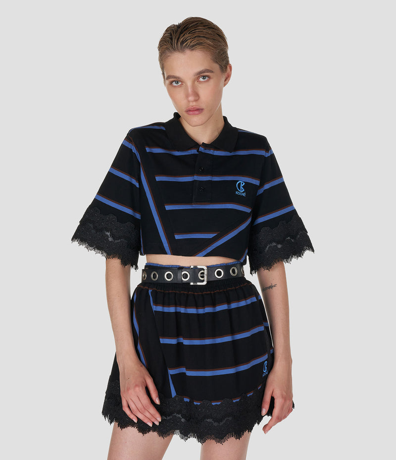 STRIPED JERSEY CROPPED POLO SHIRT