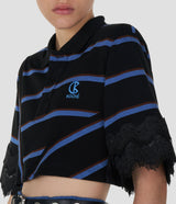 STRIPED JERSEY CROPPED POLO SHIRT