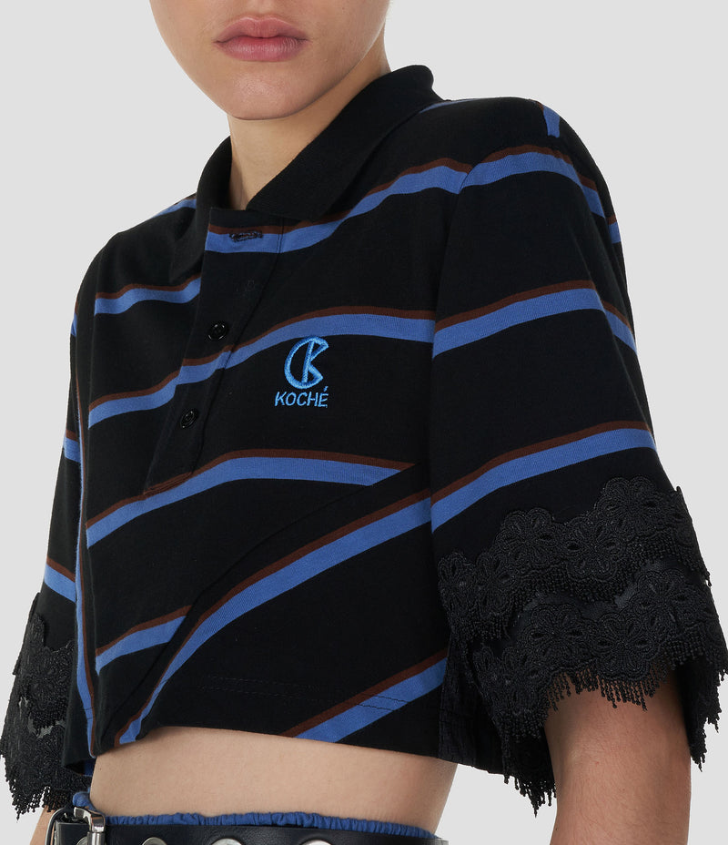 STRIPED JERSEY CROPPED POLO SHIRT