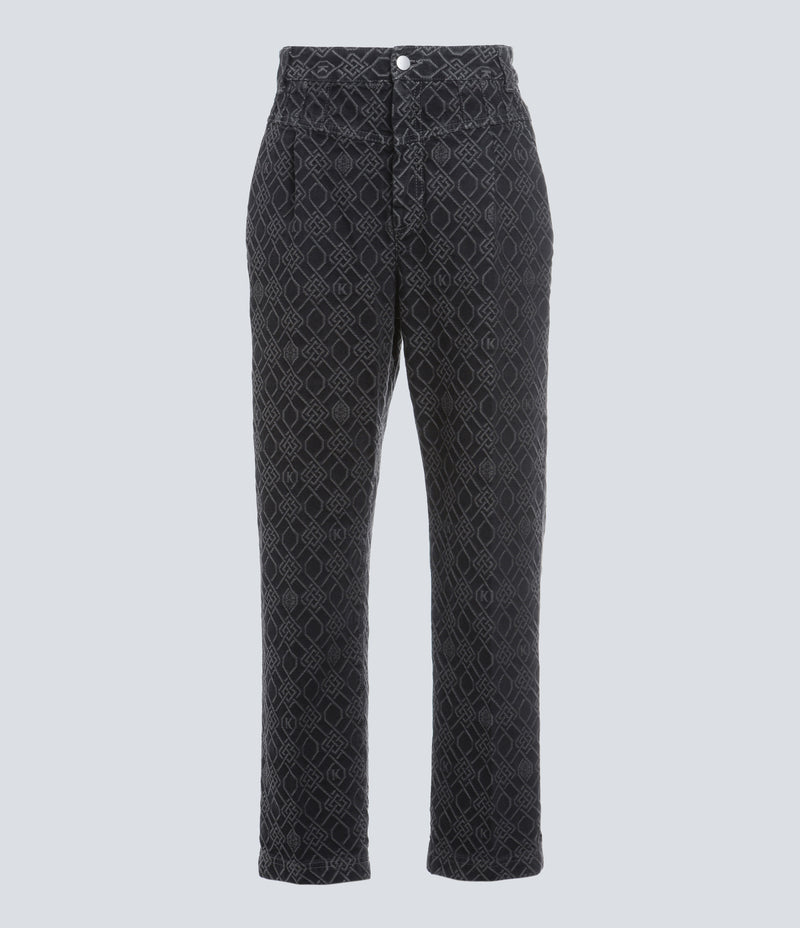 HIGH WAISTED MONOGRAM DENIM TROUSERS