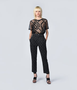 HIGH WAISTED MONOGRAM DENIM TROUSERS
