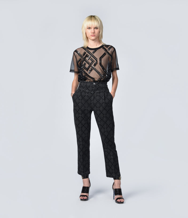 HIGH WAISTED MONOGRAM DENIM TROUSERS