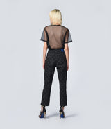 HIGH WAISTED MONOGRAM DENIM TROUSERS