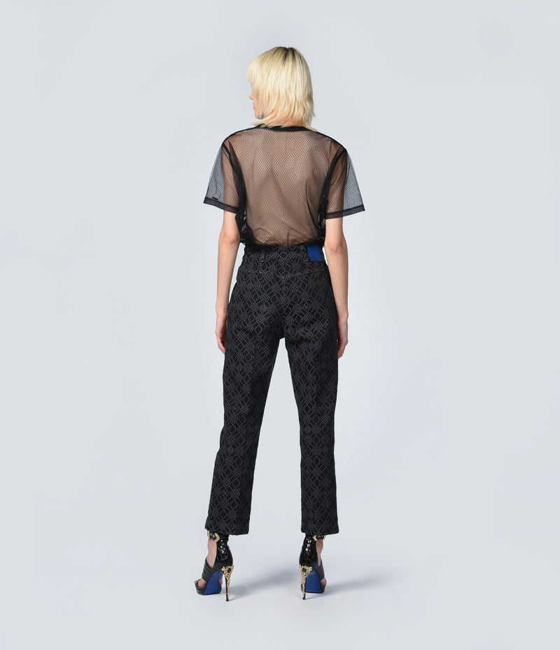 HIGH WAISTED MONOGRAM DENIM TROUSERS