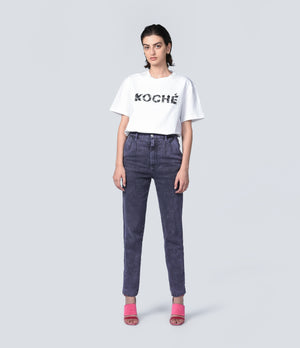 HIGH WAISTED DENIM TROUSERS