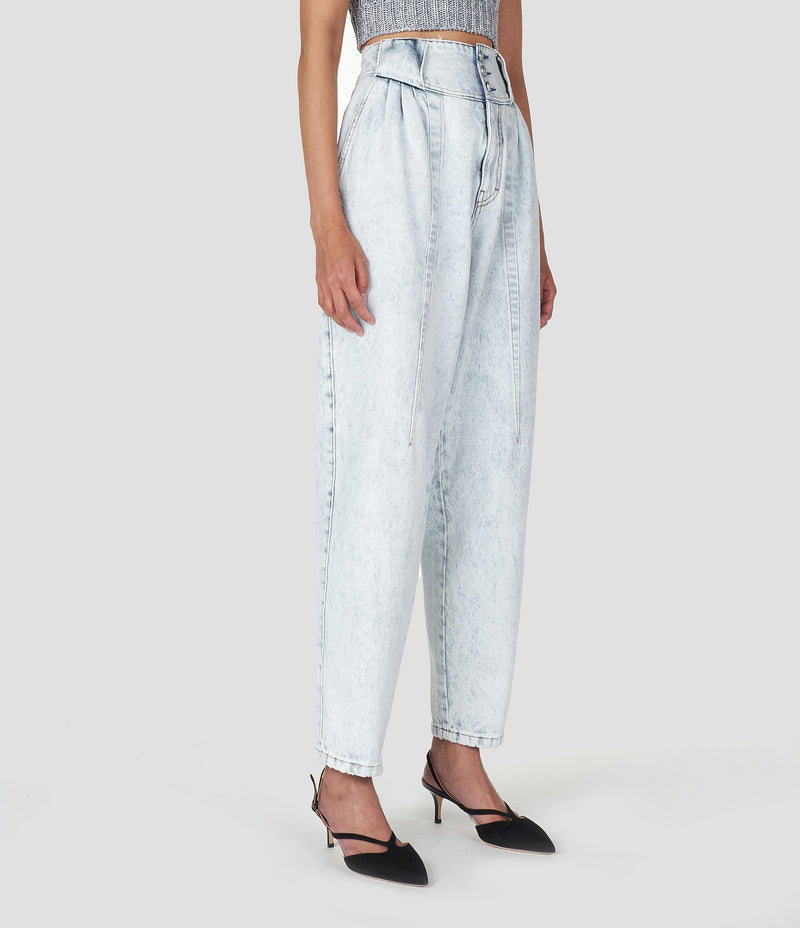 BLEACHED DENIM TAPERED PANTS