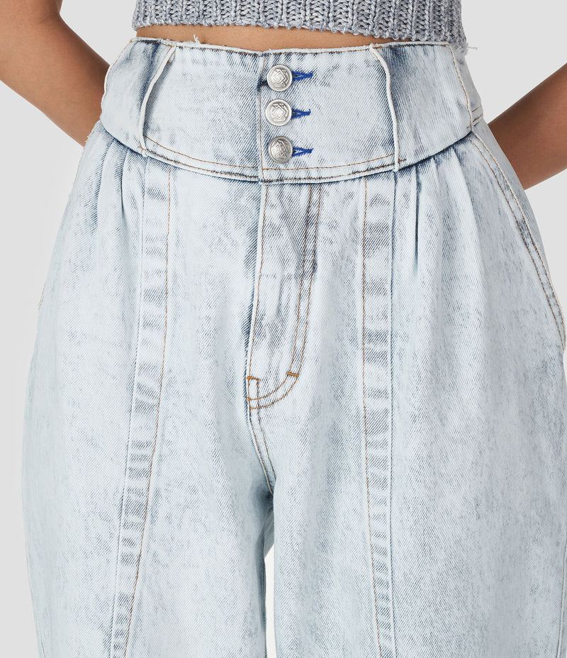 BLEACHED DENIM TAPERED PANTS
