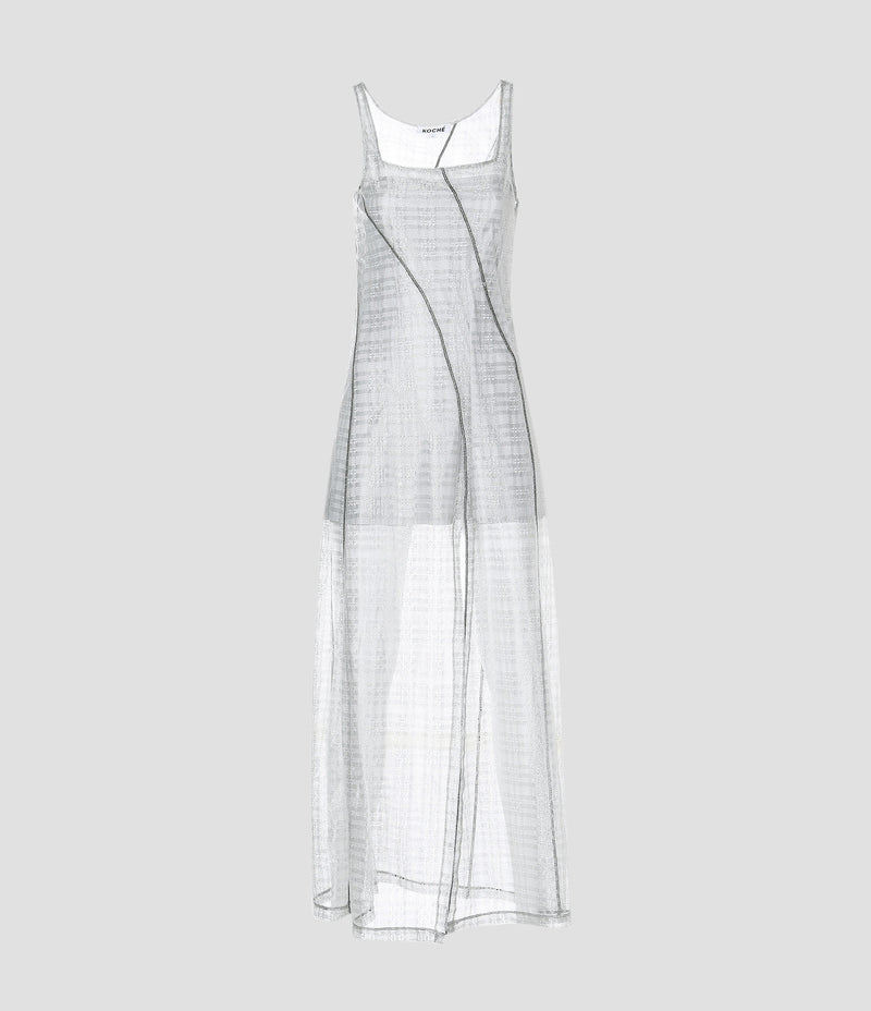 SHINY LUREX LACE LONG SLEEVELESS DRESS