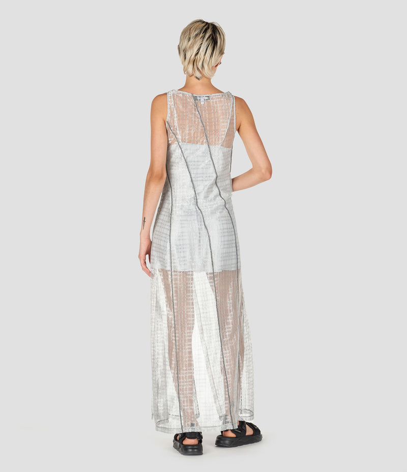 SHINY LUREX LACE LONG SLEEVELESS DRESS