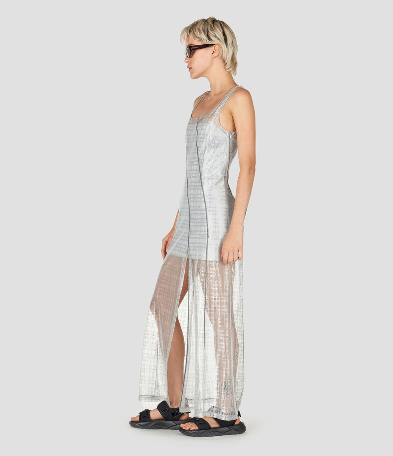SHINY LUREX LACE LONG SLEEVELESS DRESS