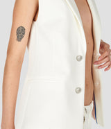 WHITE SLEEVELESS SHARPLY TAILORED JACKET