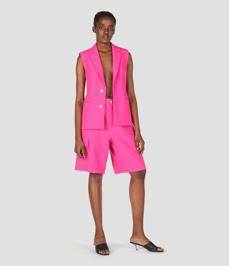 PINK SLEEVELESS SHARPLY TAILORED JACKET