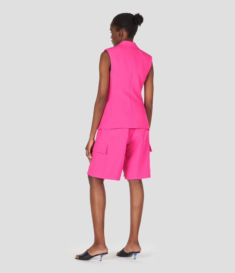 PINK SLEEVELESS SHARPLY TAILORED JACKET